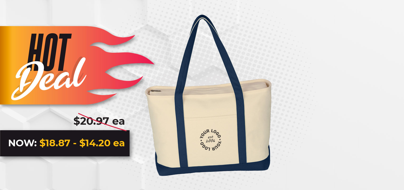 Shopping Zipper Tote Bag 15 x 12 x 4 Custom Tote Bags