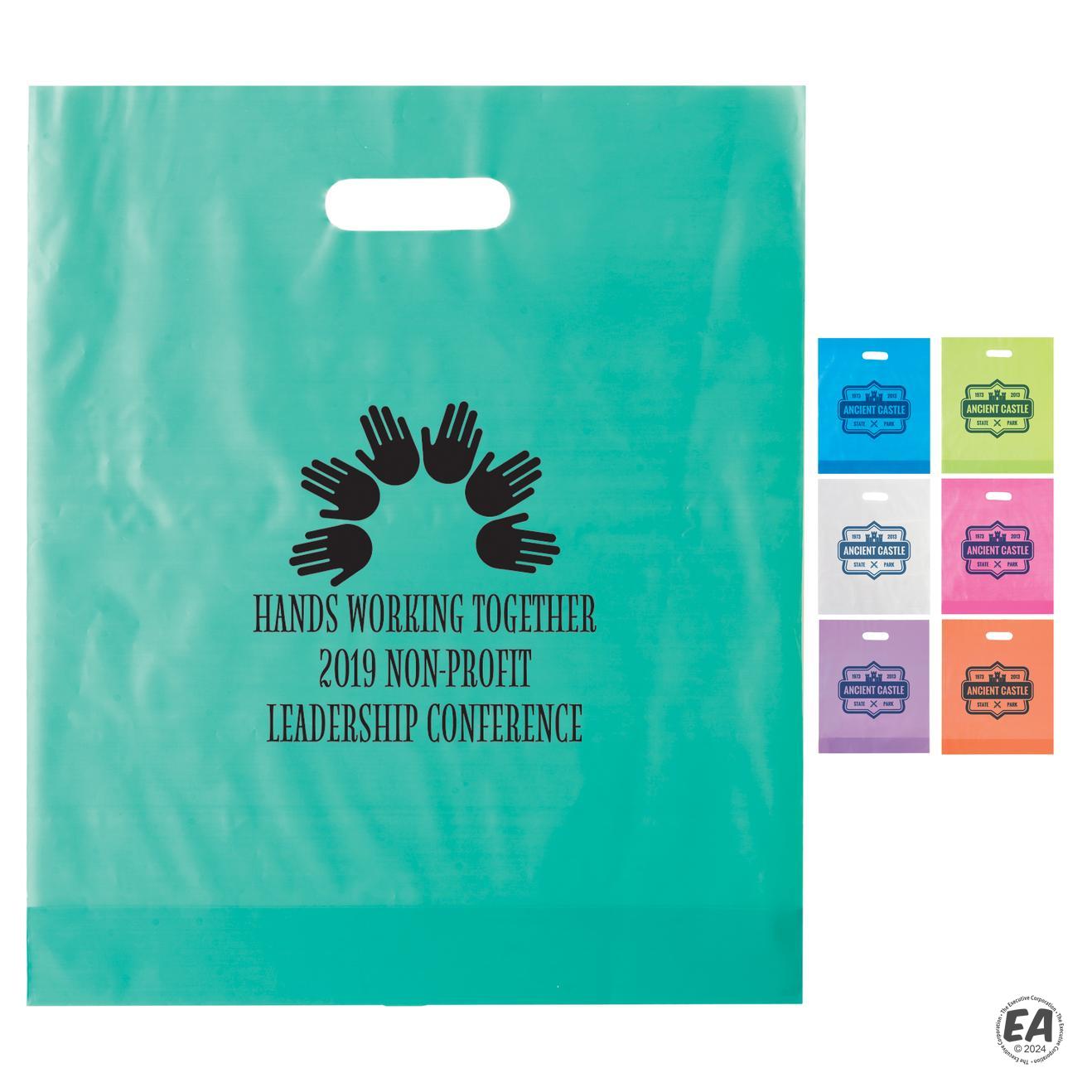 Branded Frosted Die Cut Tote Bag 15x18x4 Promotional Handle Plastic