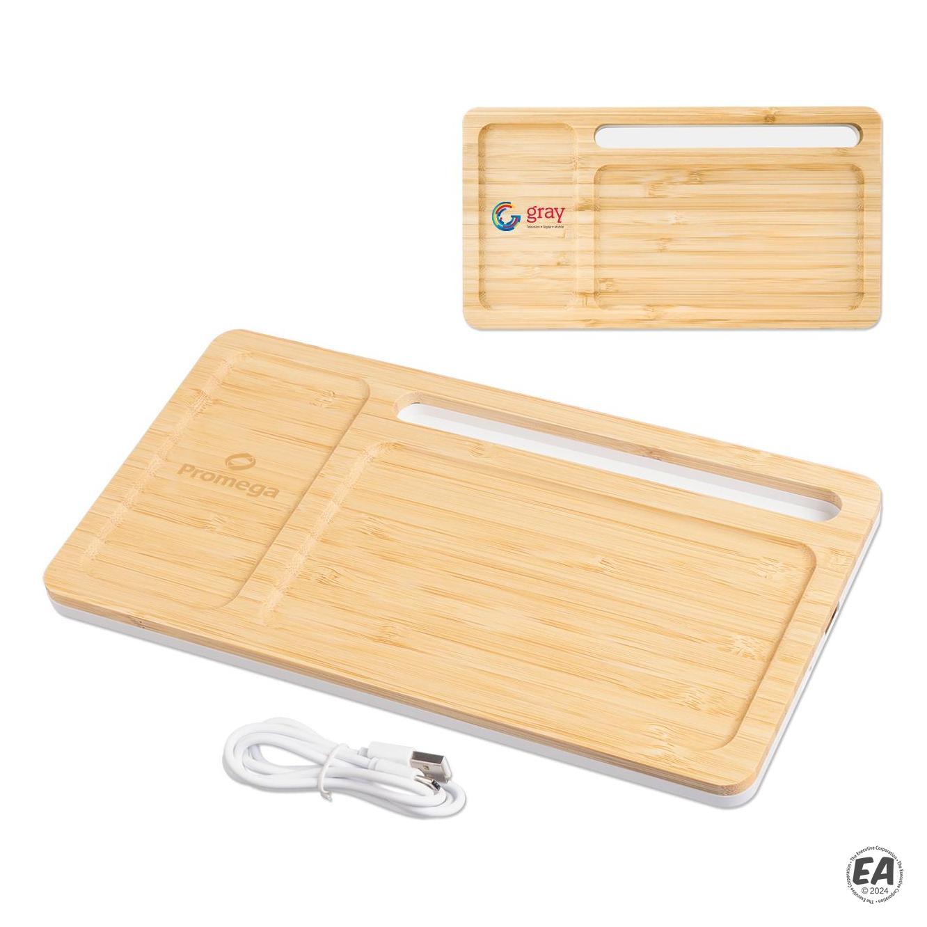 Promotional Bamboo Wireless Charging Pad Desktop Organizer | Customized ...