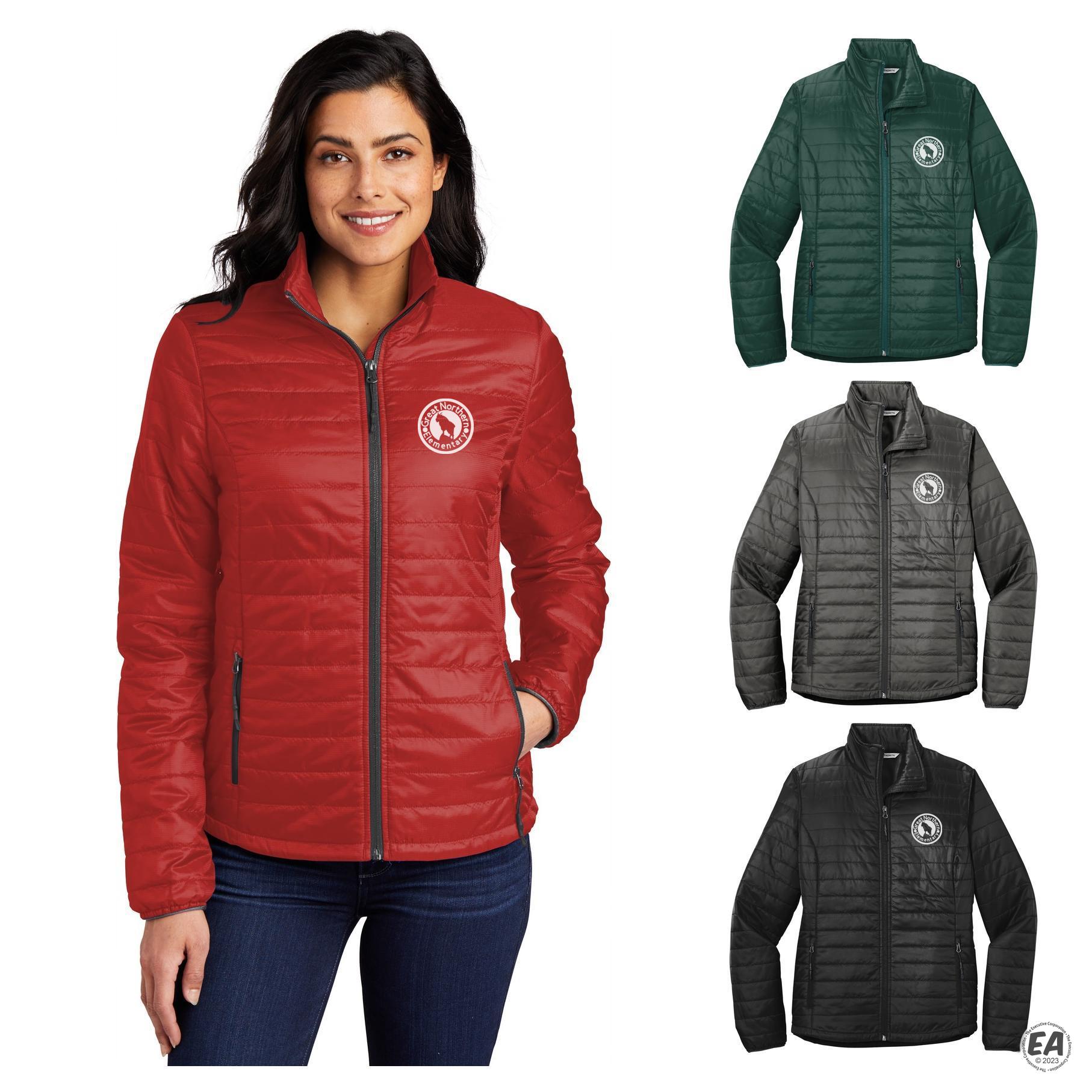 Ladies Port Authority Puffy Packable Jacket - Fire Red/Graphite main image 0