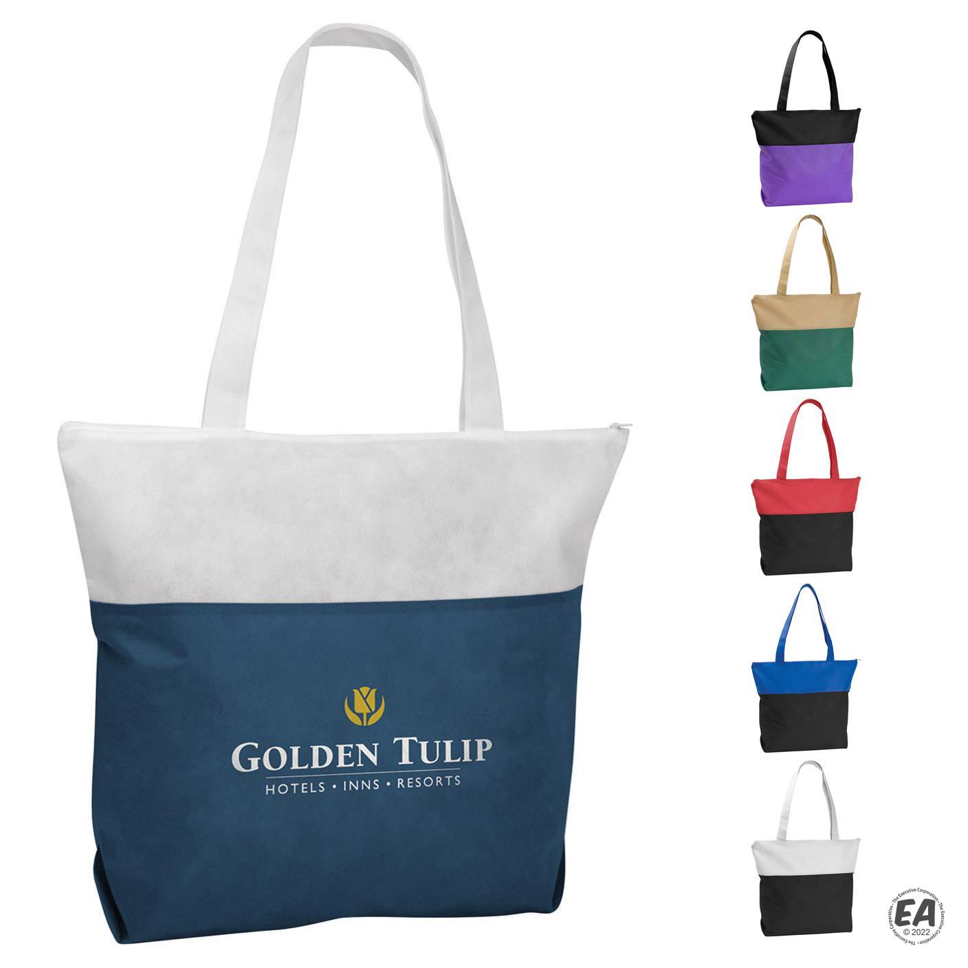 Promotional Poly Pro Two-Tone Zippered Tote Bag | Branded Polypropylene ...