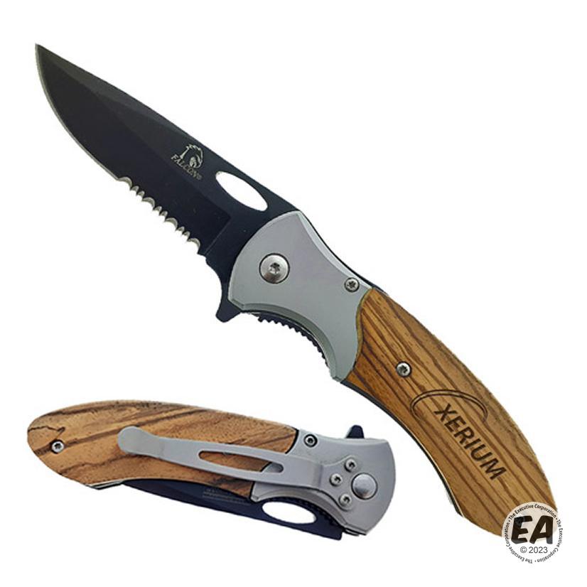 Customized Black Blade with Zebra Wood Color Handle Pocket Knife Custom Blade Knives Branded