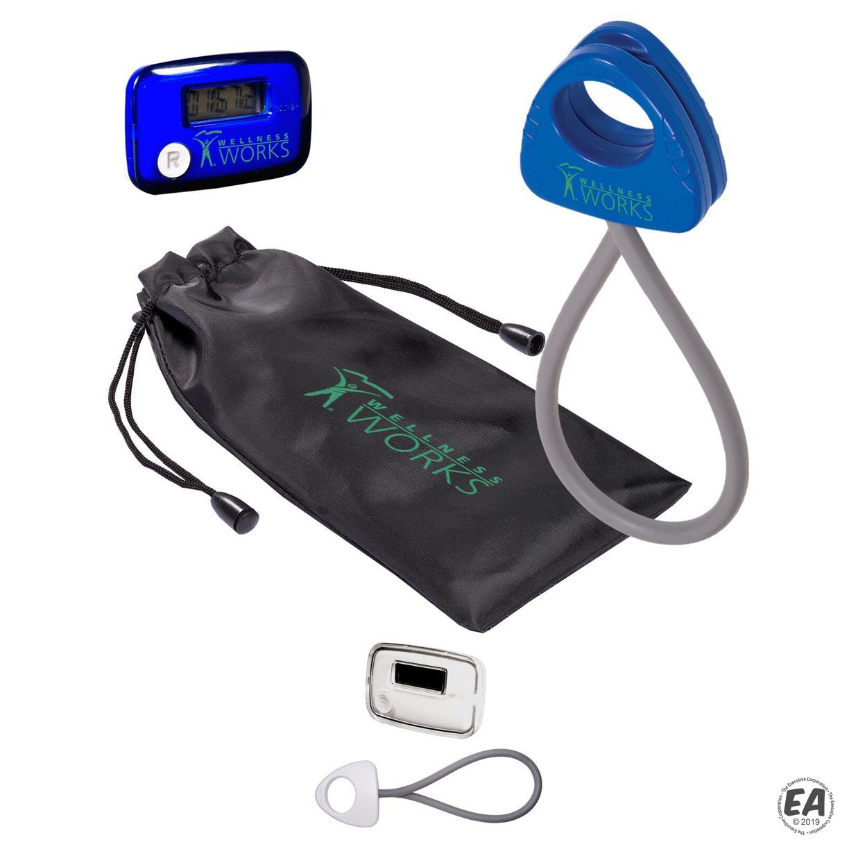 Promotional Stride Pedometer & Stretch Band in a Pouch Branded