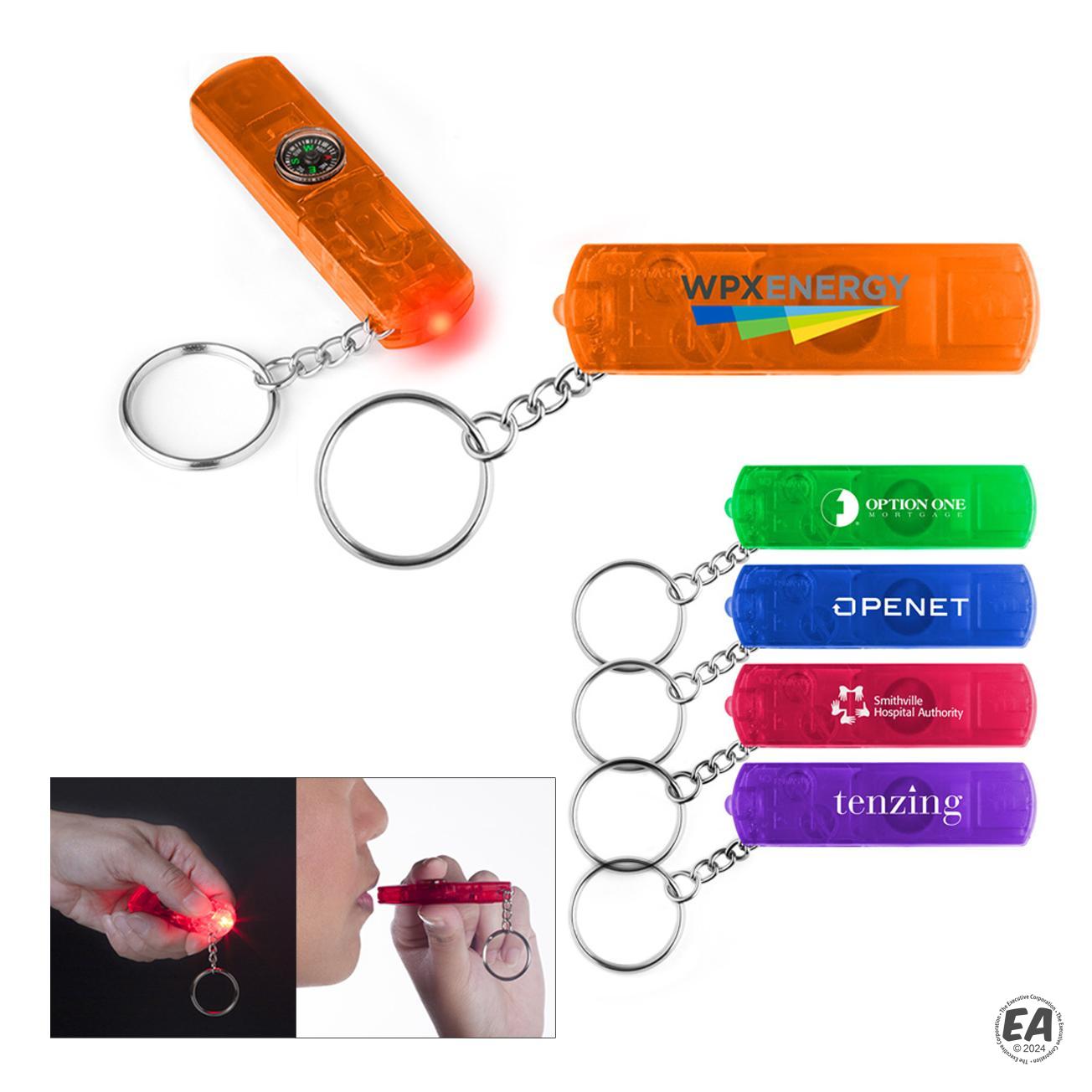 Custom Whistle Keychain Light With Compass Branded Flashlights