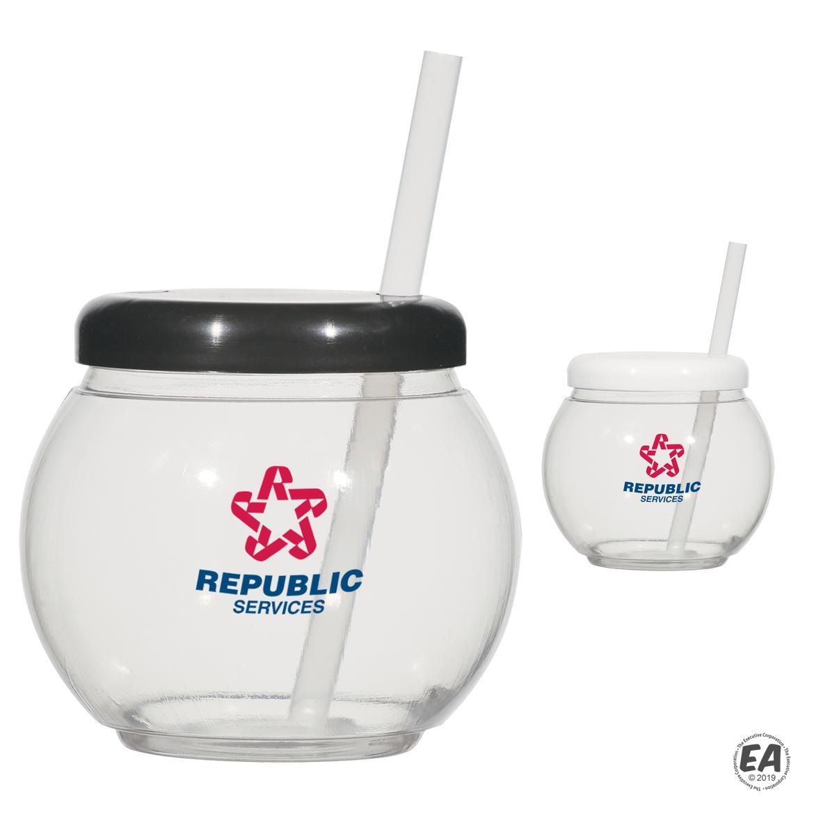 Customized 20 oz. Fish Bowl Cup With Straw Promotional Plastic Cups