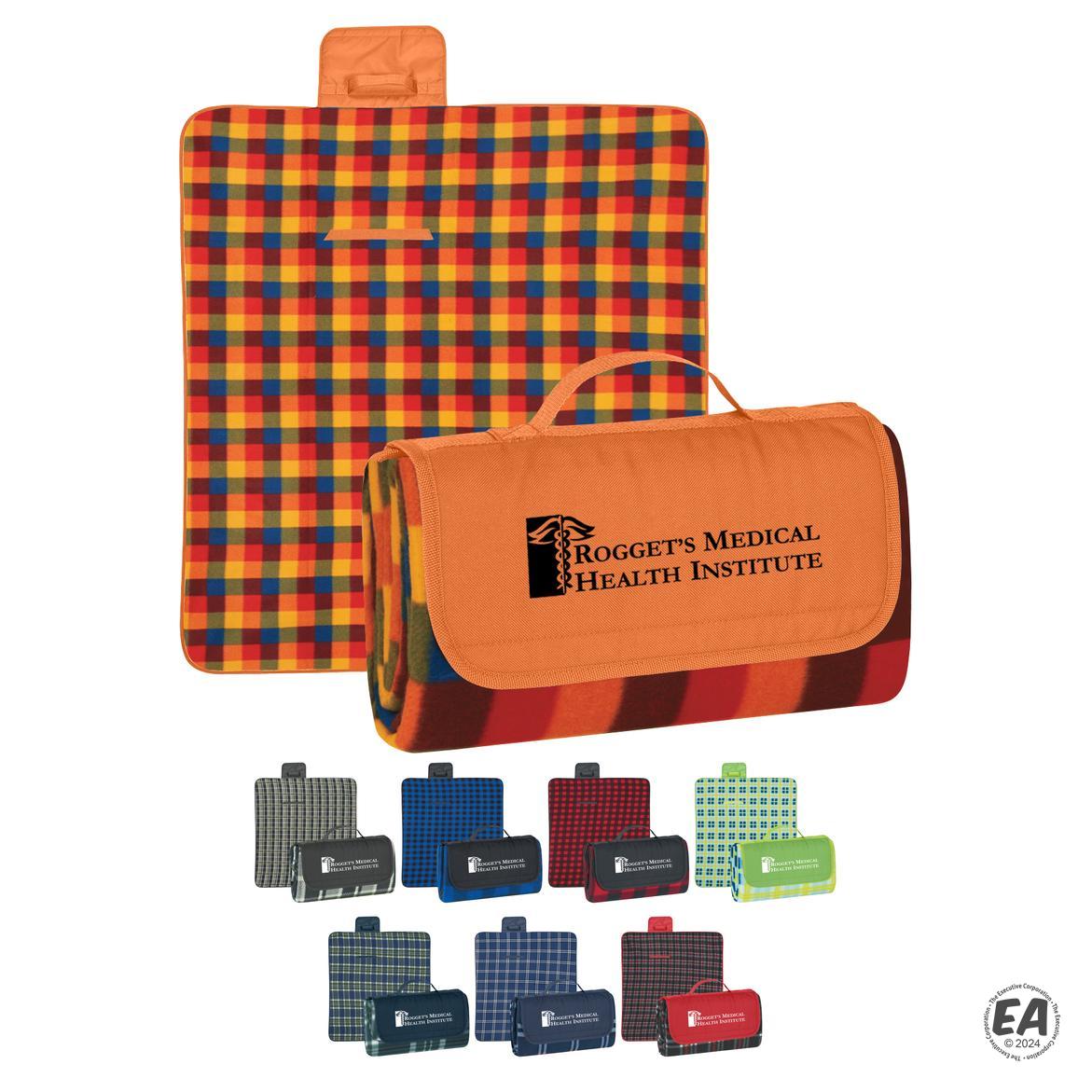 Custom Plaid Rollup Carry Picnic Blanket Branded Blankets