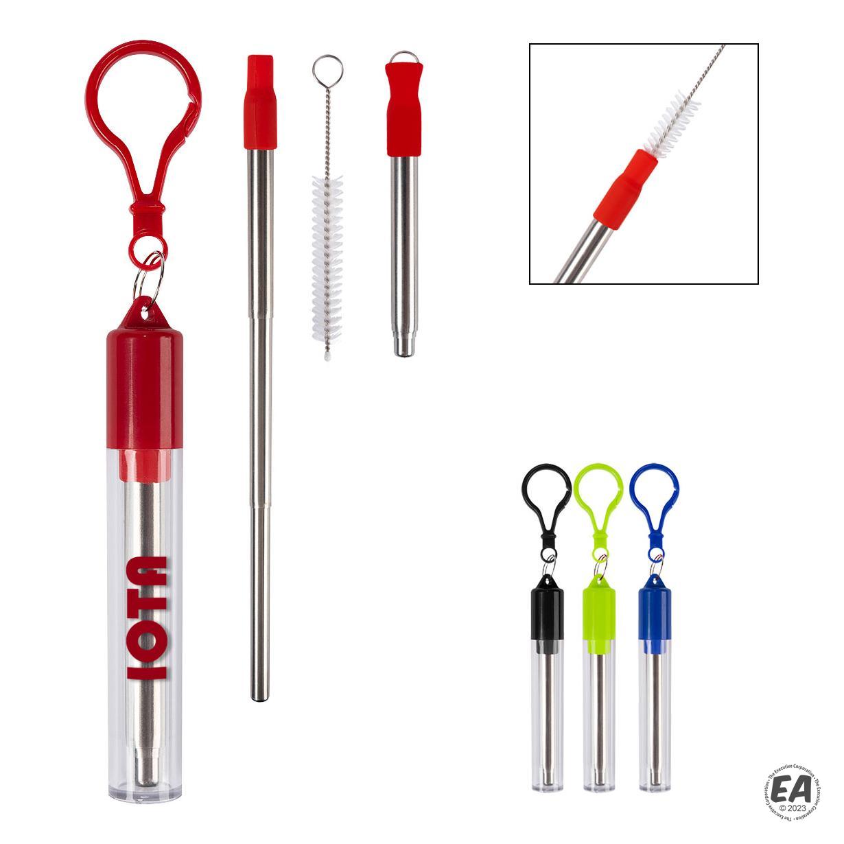 Promotional Collapsible Stainless Steel Straw Kit | Customized Metal ...