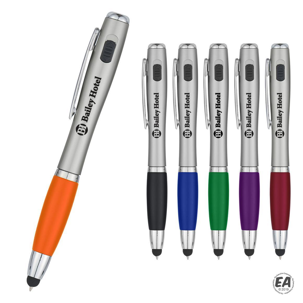 Promotional Trio Pen With LED Light And Stylus Customized Stylus Pens