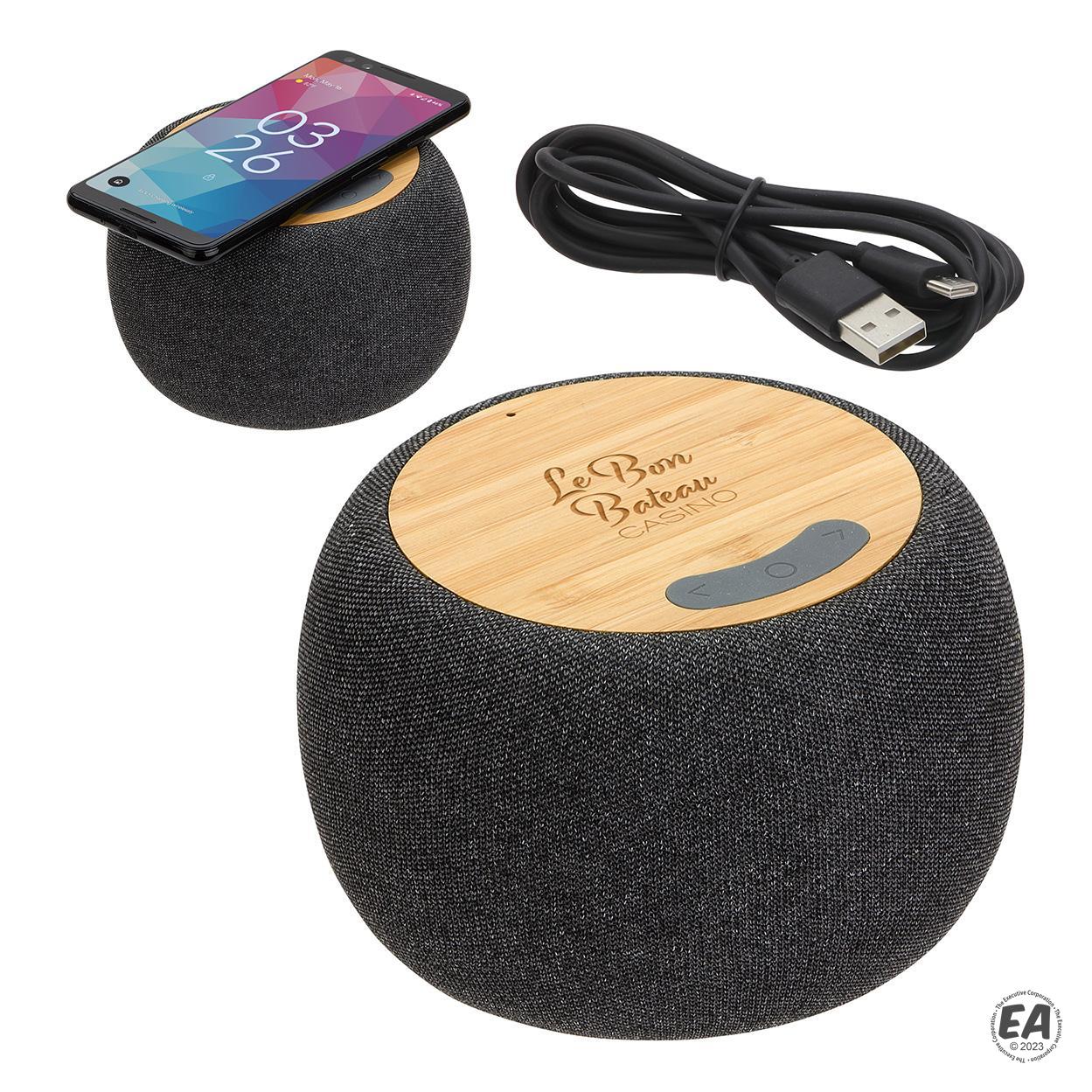 Custom Empire Bamboo Wireless Speaker with 5W Wireless Charger ...