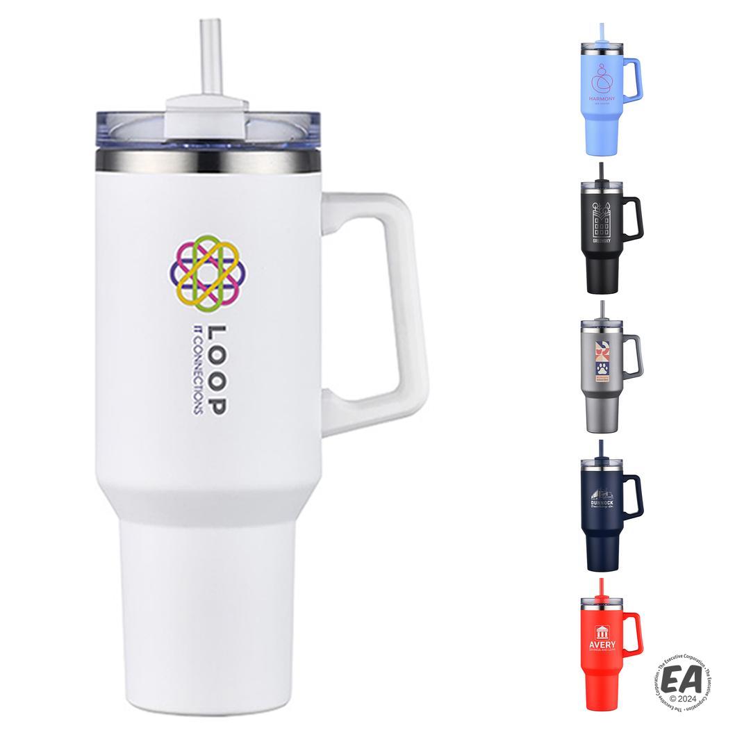 Customized Genoa 40 oz Vacuum Insulated Travel Mug with Straw