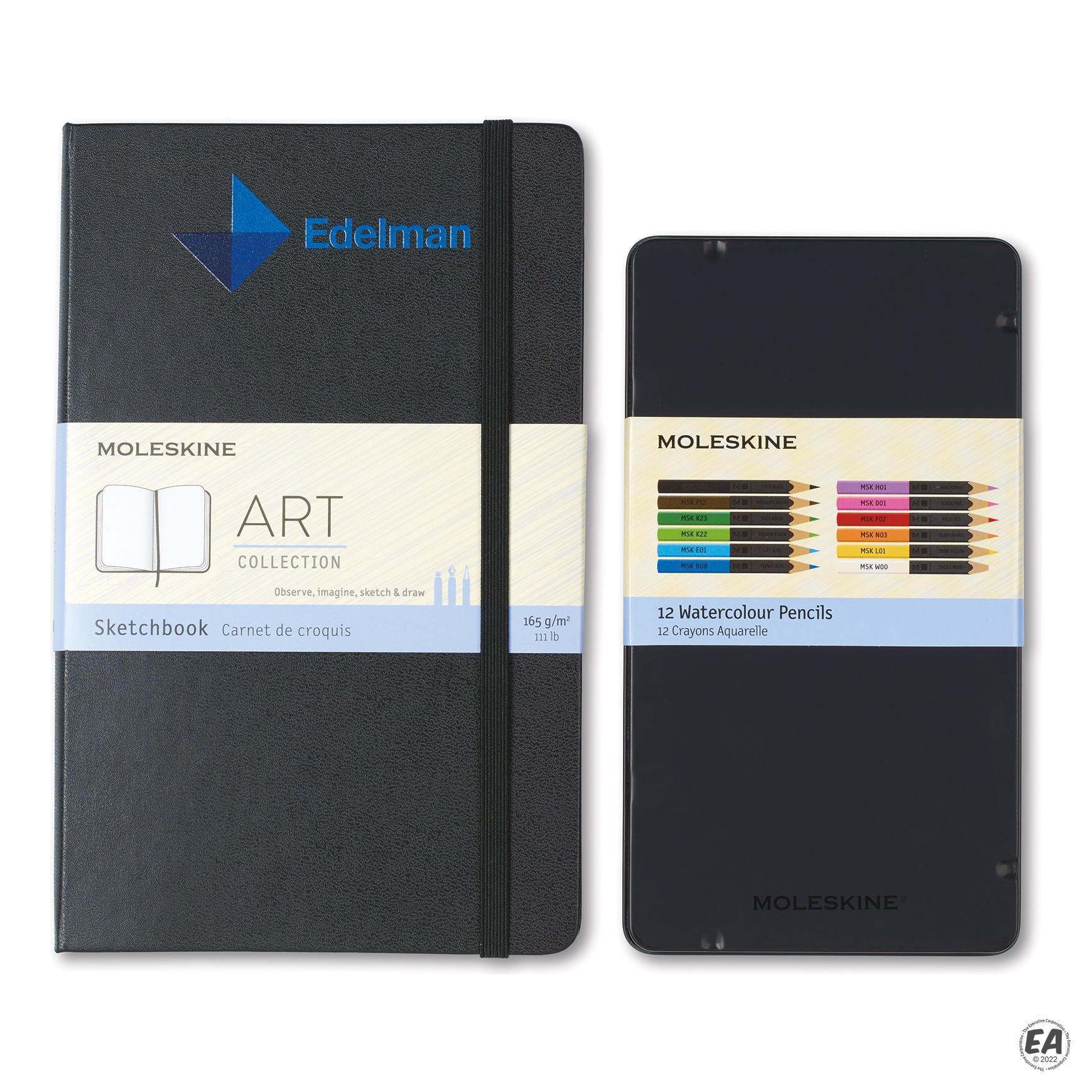 Promotional Moleskine Coloring Kit Sketchbook and Watercolor Pencils Customized Notebook Pen