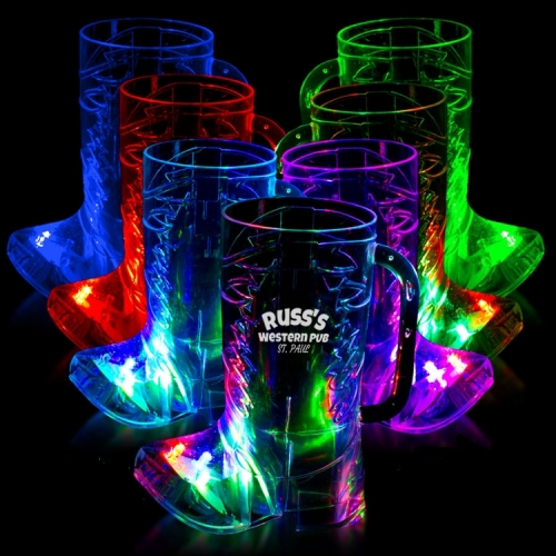 LED Light Up 16 oz Plastic Cowboy Boot Drinking Glass Cup Drinkware 