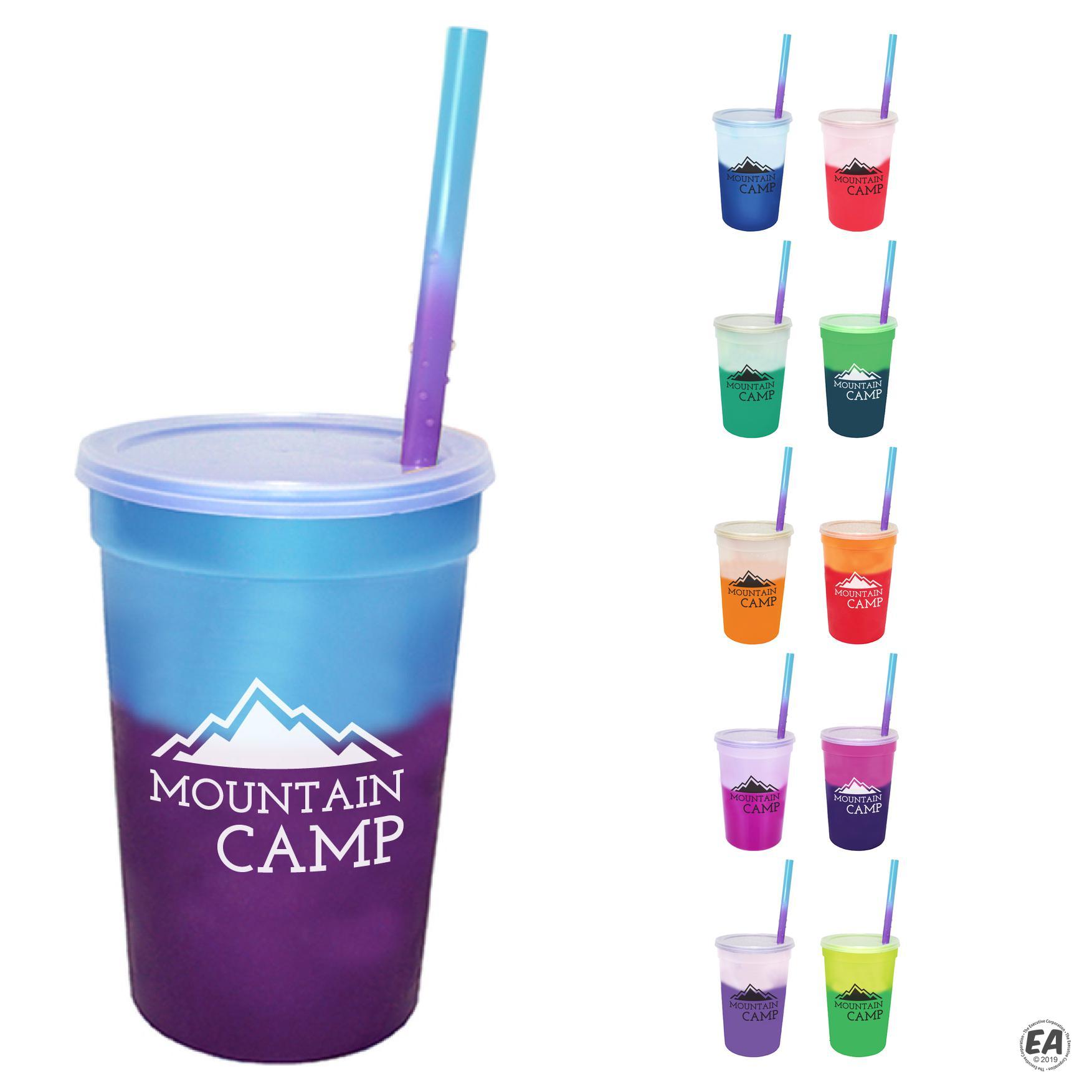 Customized 22 oz. Mood Stadium CupStrawLid Set Promotional Plastic Cups Branded 22 oz