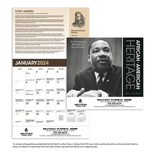 African-American Heritage: Dr. M Luther King, Jr. Calendar
