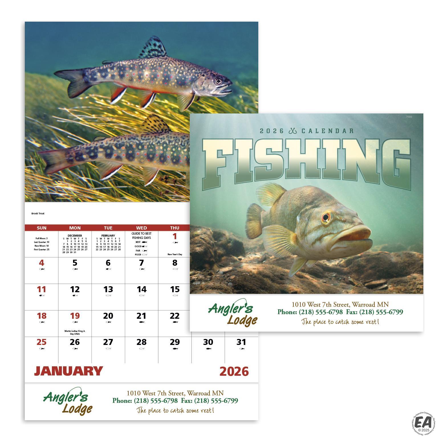 Promotional Fishing Stapled Hanging Calendar Customized Calenders